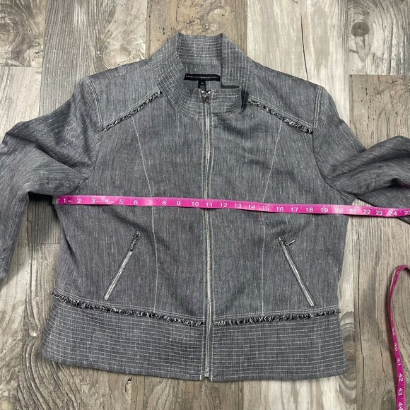 White House Black Market Linen Blend Jacket 16 Full Zip Pockets Gray Chambray - Picture 6 of 8